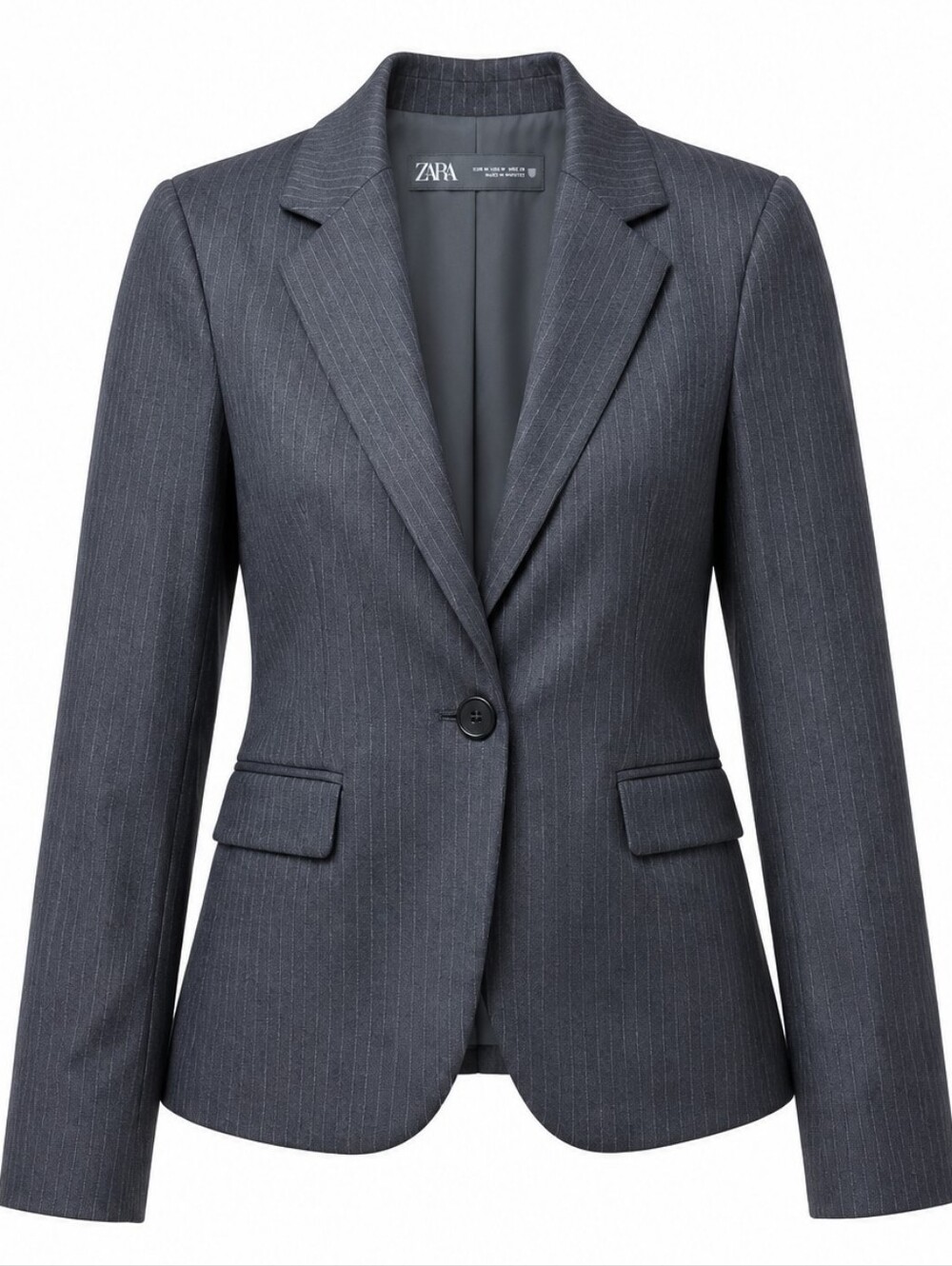 ZARA BASIC | Dark Gray Pinstripe One Button Career Blazer Lady Jacket Office | M